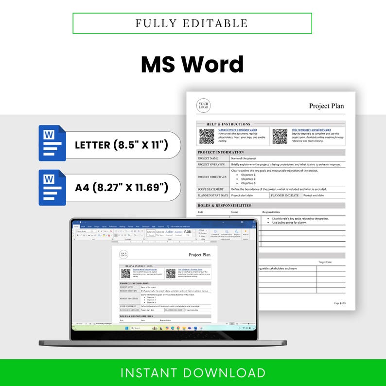 Simple Project Plan Template (word, PDF) | Project Management Template ...