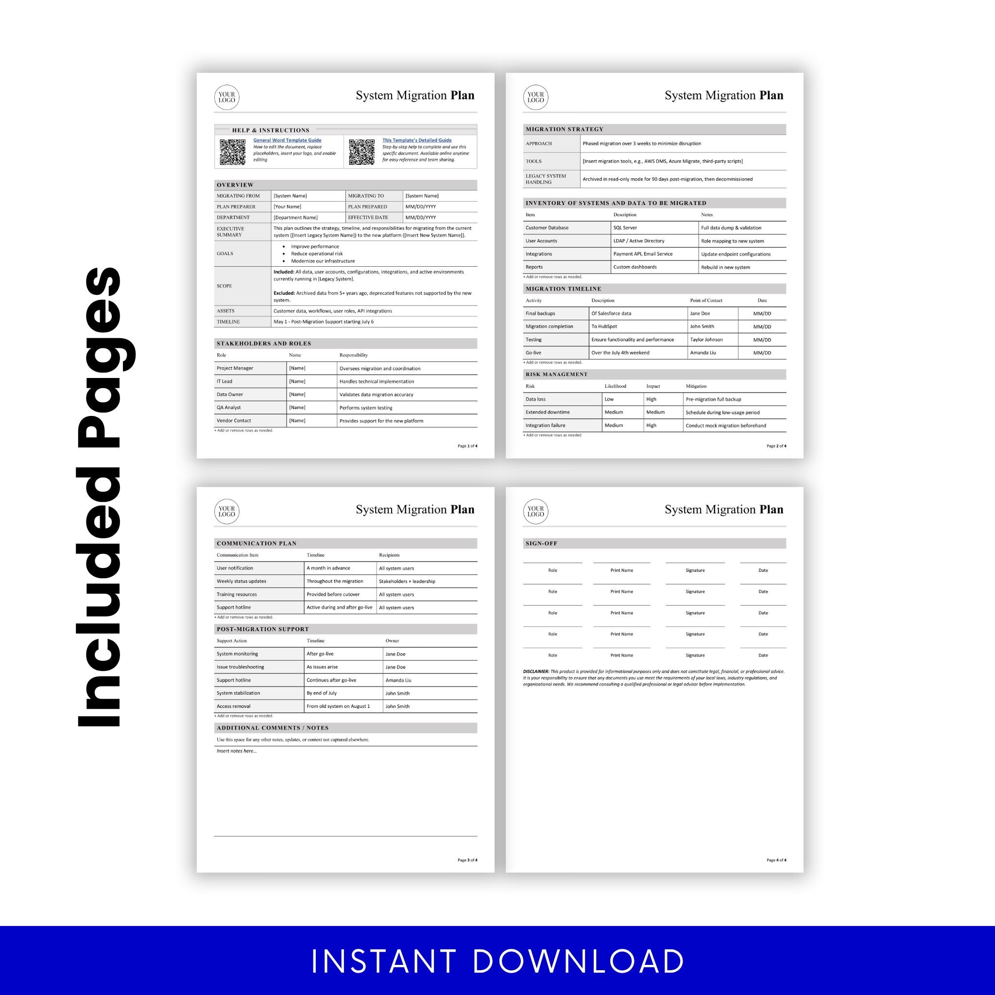 Simple System Migration Plan Template (word, PDF) | IT Migration Plan ...