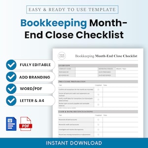 Bookkeeping Month-End Close Checklist Template – Word & PDF, A4 + US Letter