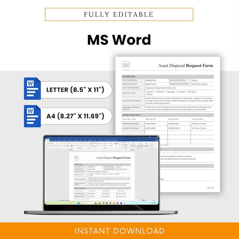 Asset Disposal Request Form Template (word, PDF) | Equipment Retirement ...