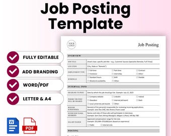 Editable Job Posting Template, HR Resources (MS Word, PDF)