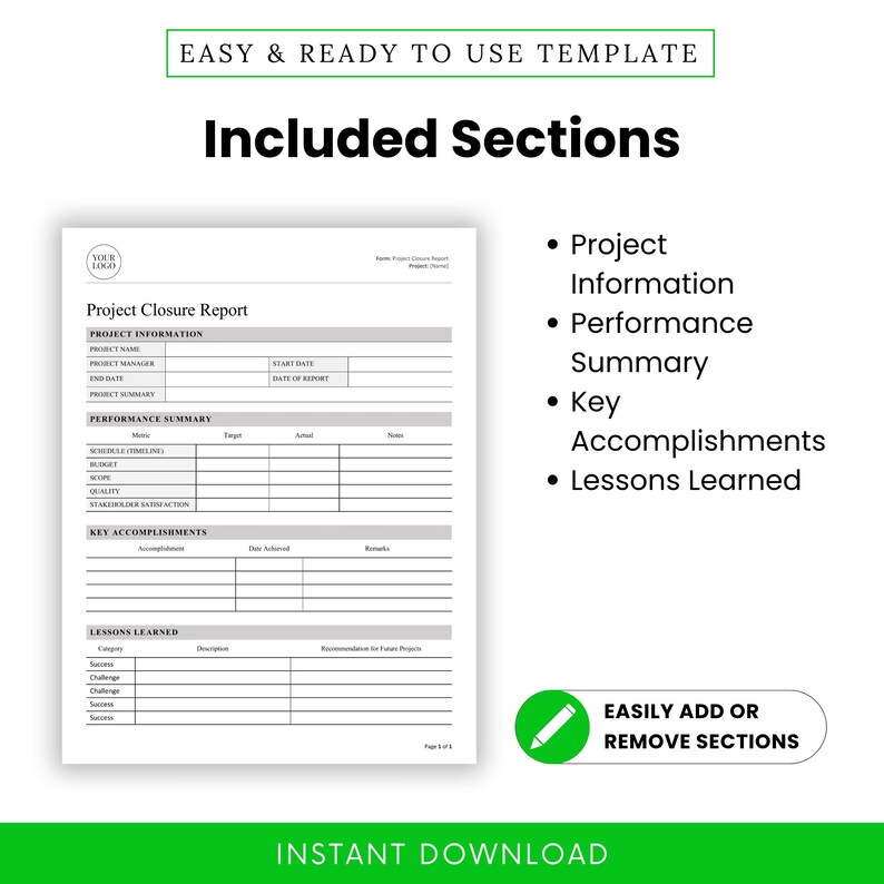 Simple Project Closure Report Template (word, PDF) | Project Lessons ...