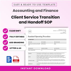 Accounting and Finance Client Service Transition and Handoff SOP Template – Editable Word + PDF (A4, US Letter)