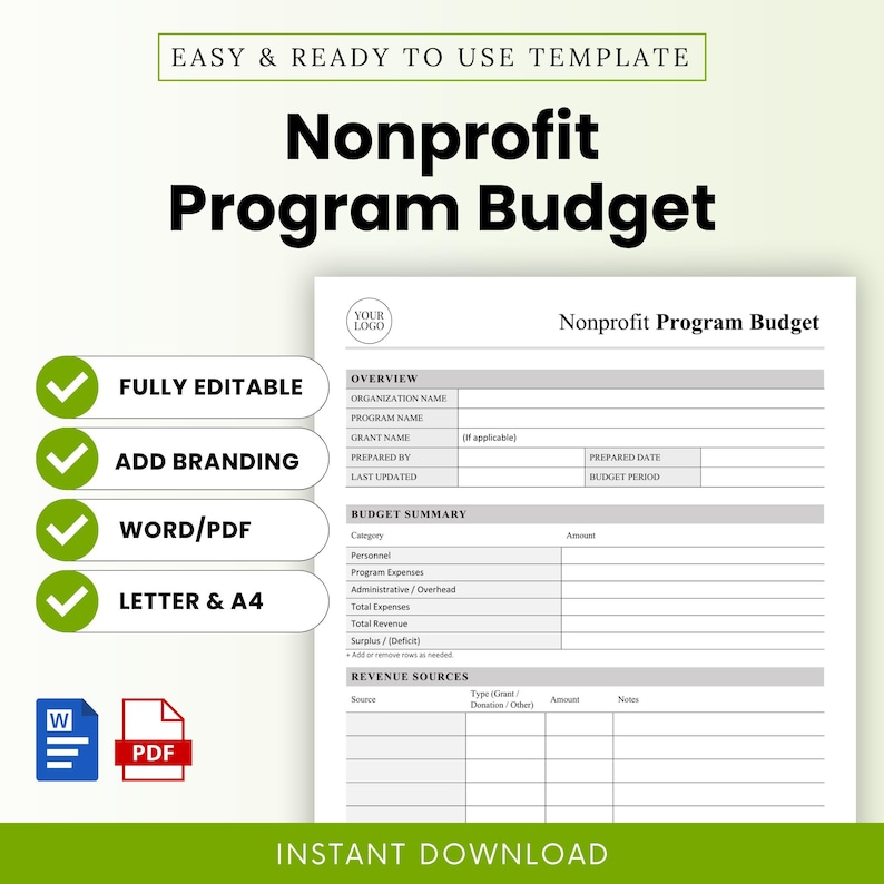 Program Budget Images Nonprofit Program Budget Template – Word & PDF, A4 + US Letter - Etsy