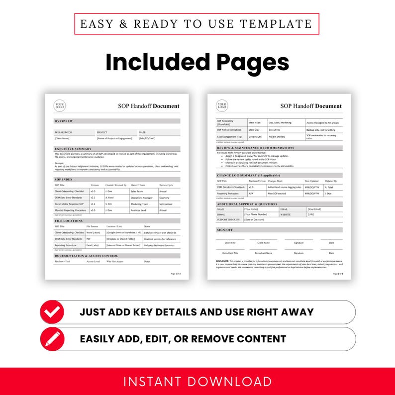 Consulting SOP Handoff Document – Word & PDF, A4 + US Letter - Etsy