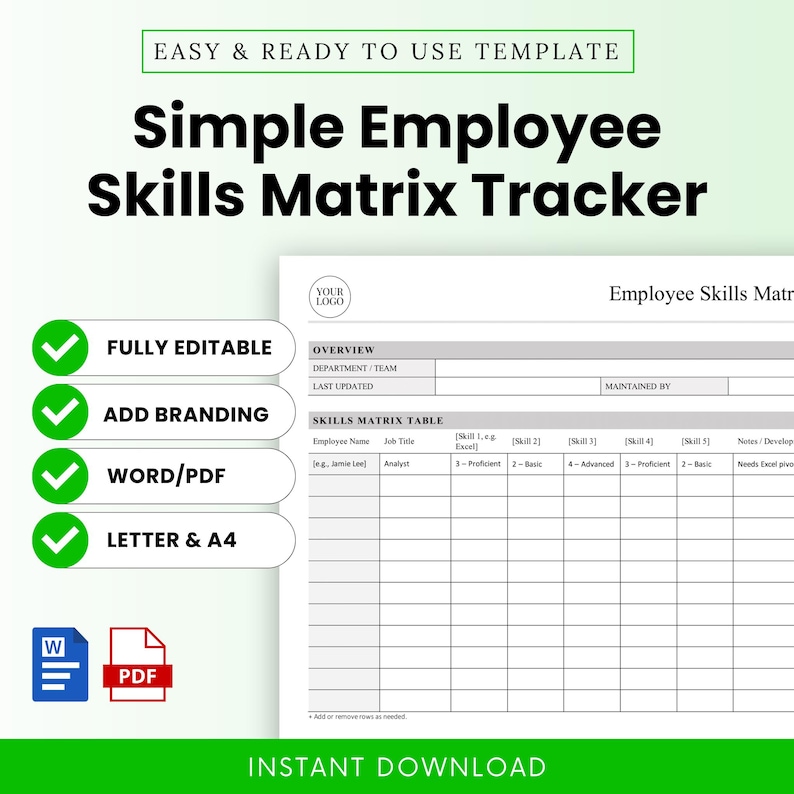 Matrix Tracker Contact Number Simple Employee Skills Matrix Tracker Template – Word & PDF, A4 + US ...