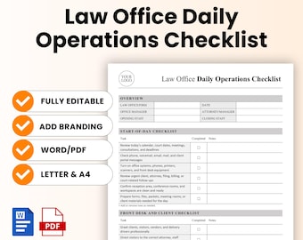 Law Office Daily Operations Checklist Template – Word & PDF, A4 + US Letter