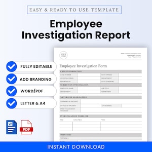 Employee Investigation Report Template (Word, PDF) | Employee Investigation Form, Incident Report Form, HR Policy Forms, Disciplinary Action