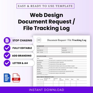 Web Design Document Request, File Tracking Log Template – Word & PDF, A4 + US Letter