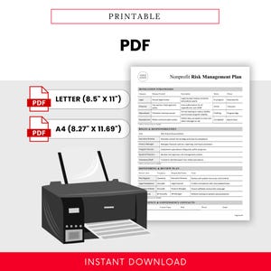 Printable PDF version of the Nonprofit Risk Management Plan Template. Designed for easy printing, nonprofit board meetings, grant applications, and compliance documentation. Includes both A4 and US Letter sizes for global use.