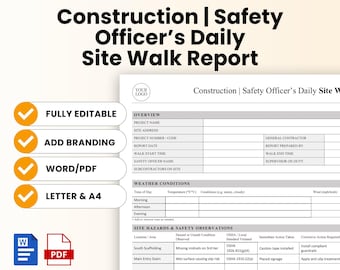 Construction Safety Officer's Daily Site Walk Report Template – Word & PDF, A4 + US Letter