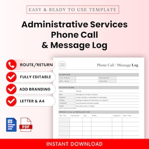 Administrative Services Phone Call and Message Log Template – Word & PDF, A4 + US Letter