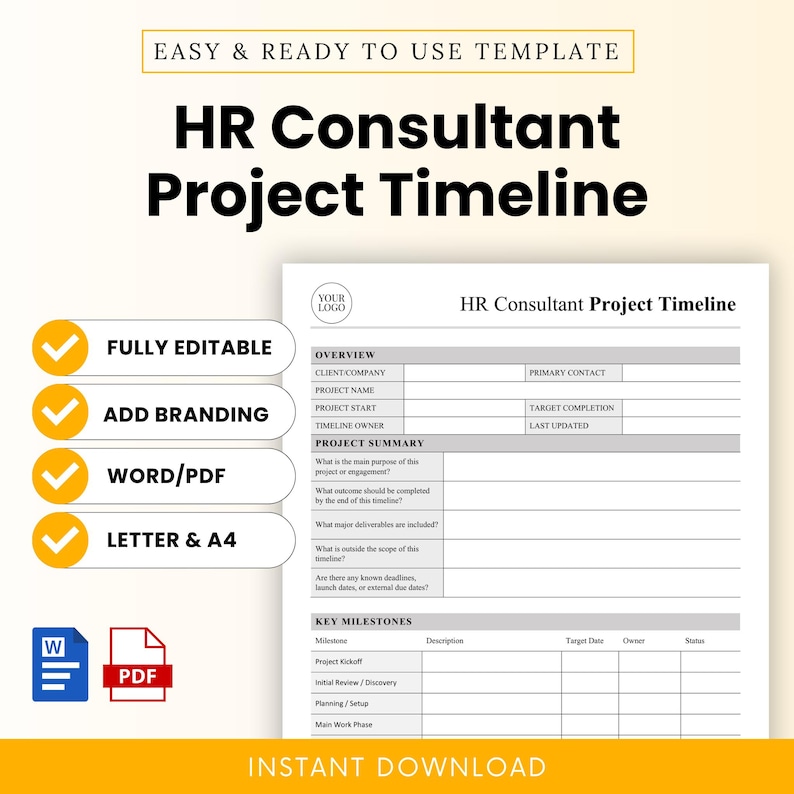 HR Consultant Project Timeline Template – Word & PDF, A4 + US Letter - Etsy