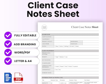 Client Case Notes Sheet Template – Word & PDF, A4 + US Letter