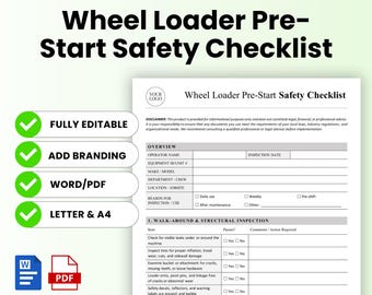 Wheel Loader Pre-Start Safety Checklist Template – Word & PDF, A4 + US Letter