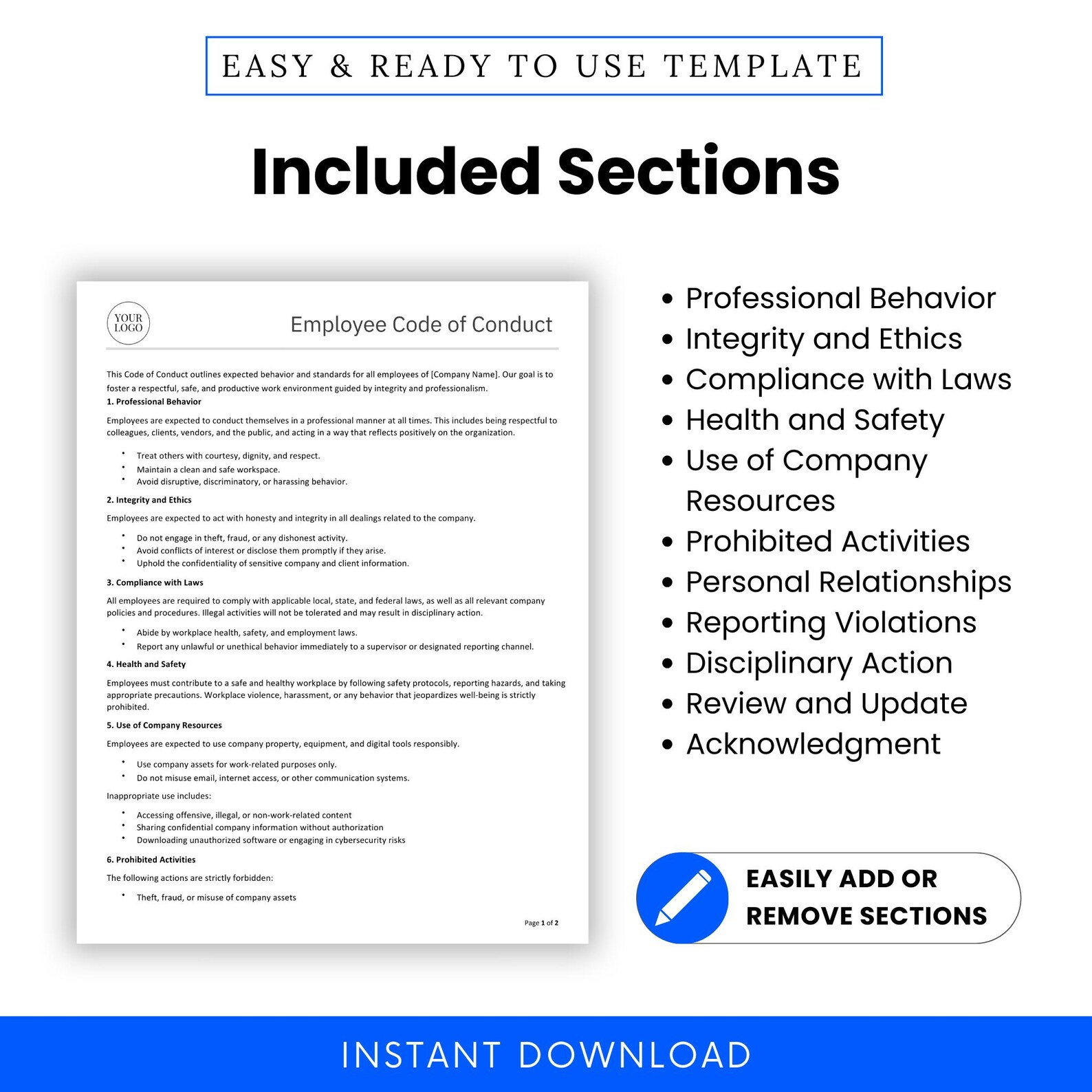 Employee Code of Conduct Policy Template (word, PDF) | Simple Human ...