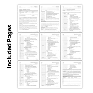 Virtual Assistant Client File Setup & Document Organization SOP Template preview showing included pages for file setup, staff responsibilities, document naming rules, procedure steps, compliance documentation, and version history. This VA document organization template supports client records, service agreements, onboarding files, admin documents, task notes, scanned paperwork, uploaded files, and assistant-created materials.
