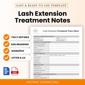 Lash Extension Treatment Notes Sheet Template – Word & PDF, A4 + US Letter