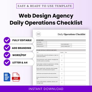 Web Design Agency Daily Operations Checklist Template – Word & PDF, A4 + US Letter