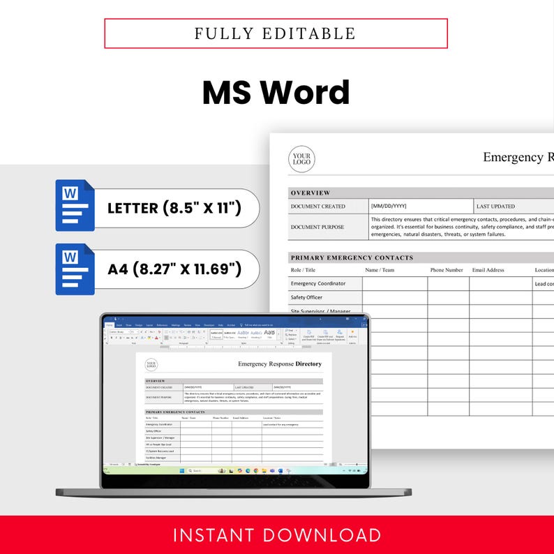 Emergency Response Directory Template – Word & PDF, A4 + US Letter - Etsy