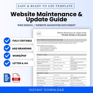 Website Maintenance and Update Guide Template for Web Designers – Word & PDF, A4 + US Letter