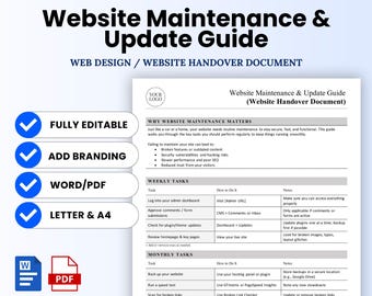 Website Maintenance and Update Guide Template for Web Designers – Word & PDF, A4 + US Letter