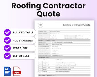 Roofing Contractor Quote Template – Word & PDF, A4 + US Letter