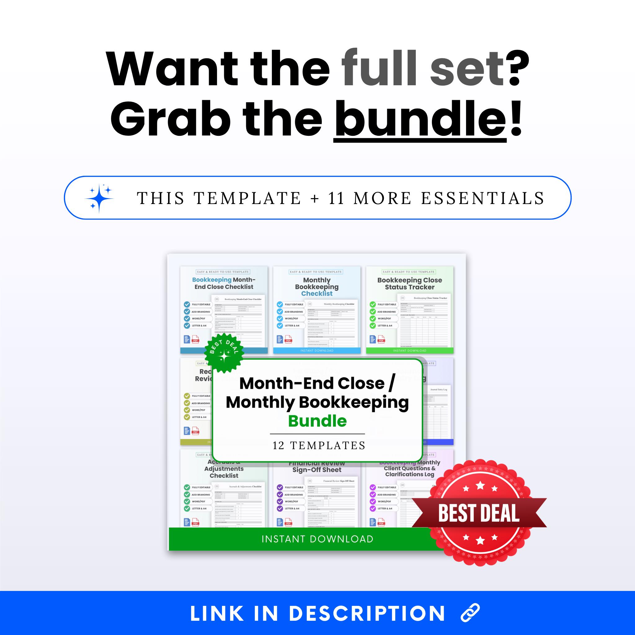 Monthly Bookkeeping Checklist Template – Word & PDF, A4 + US Letter - Etsy