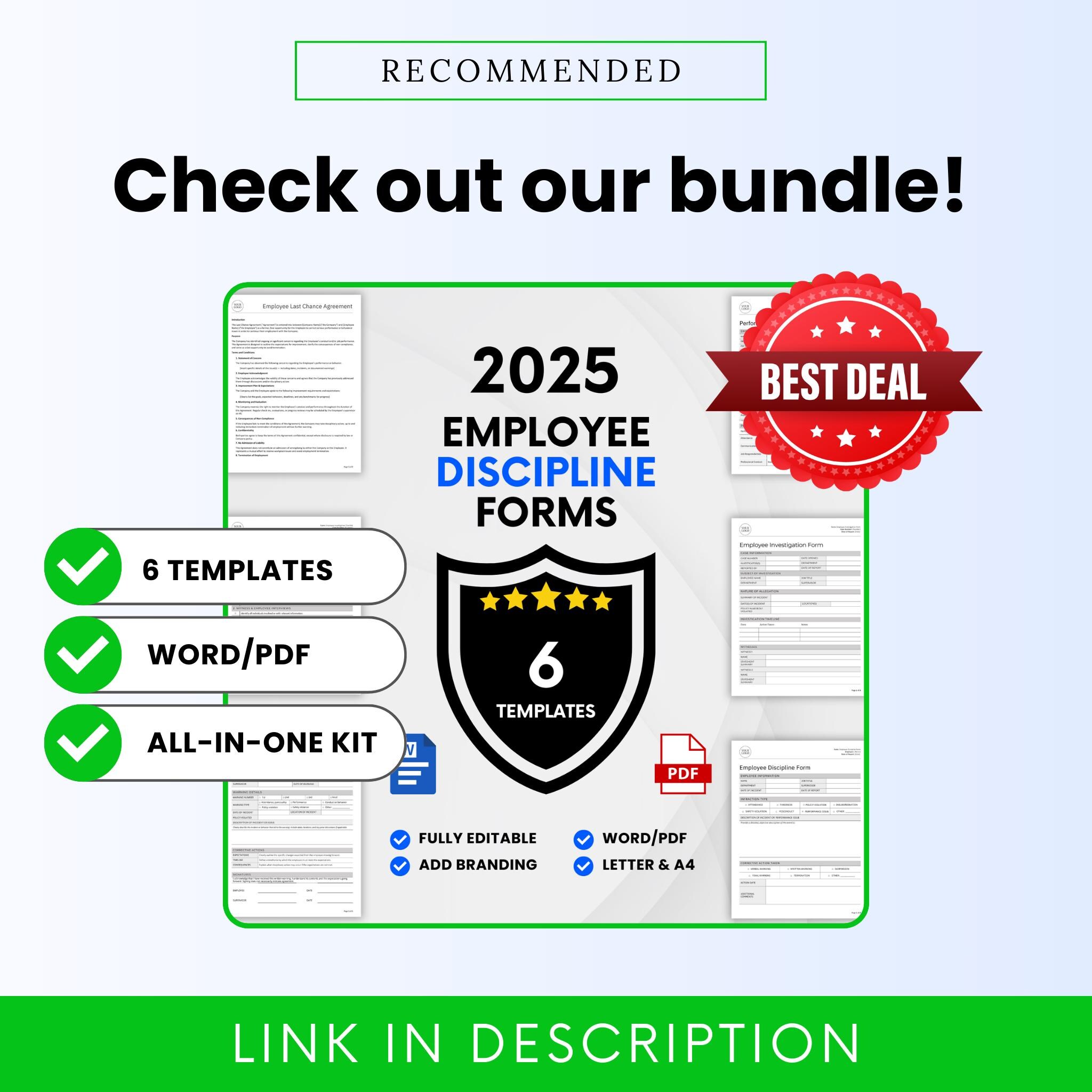 Employee Performance Templates Bundle (word & PDF) | Simple Performance ...