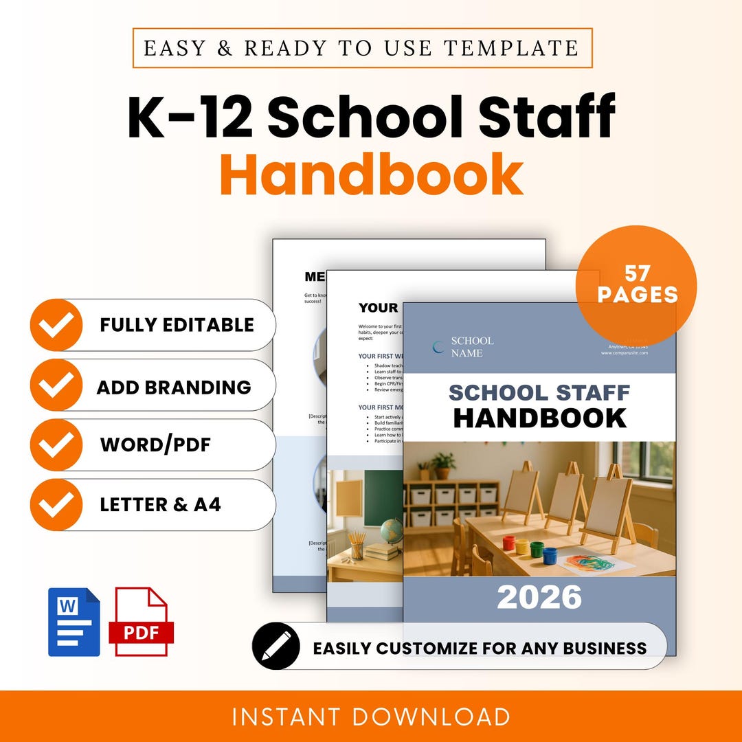 K-12 School Staff Handbook Template – Word & PDF, A4 + US Letter - Etsy