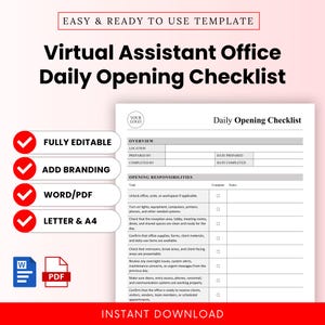 Virtual Assistant Office Daily Opening Checklist Template – Word & PDF, A4 + US Letter