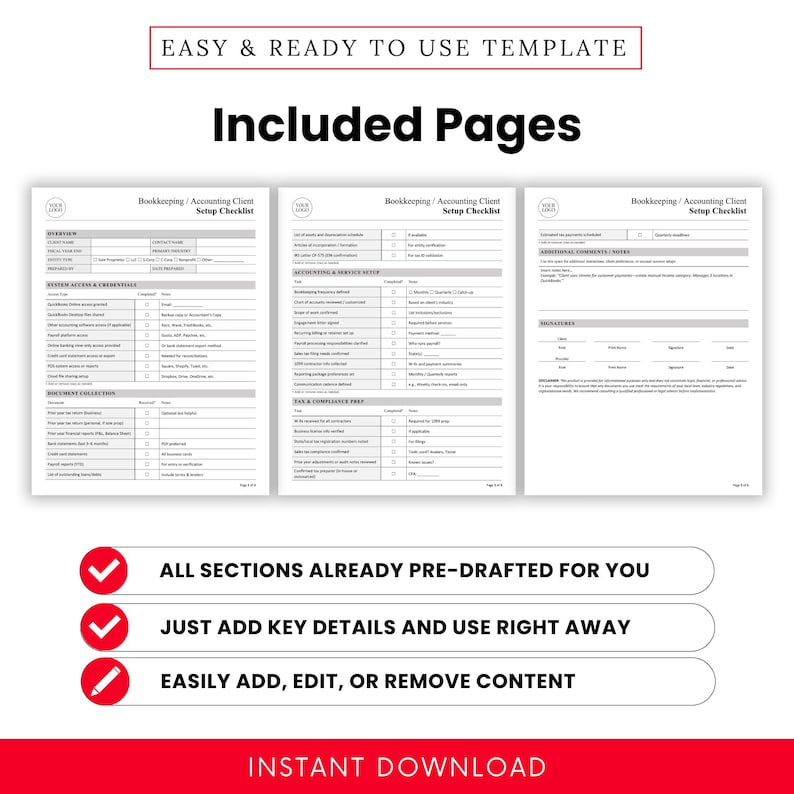 Bookkeeping / Accounting Client Setup Checklist Template – Word & PDF ...
