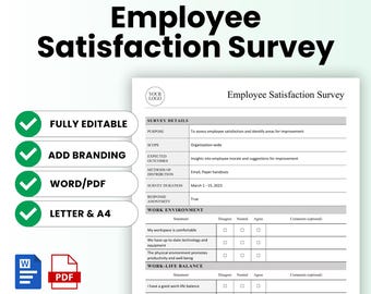 Simple Employee Satisfaction Survey Form Template (Word, PDF) | Employee Survey, Internal Feedback Form, Employee Feedback Form, HR Template