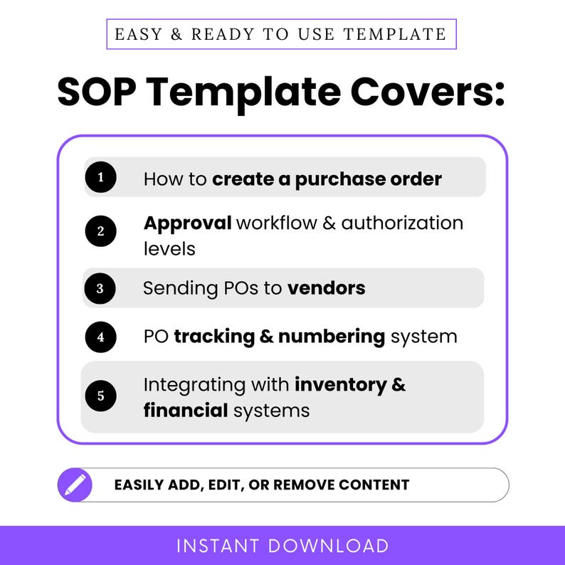 Purchase Order Management SOP Template (word, PDF) | Simple Standard ...