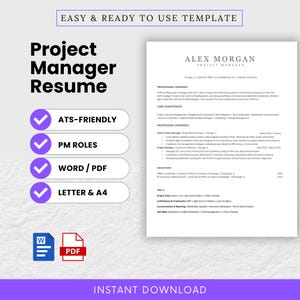 Project Manager Resume Template (Word, PDF) | ATS-Friendly Resume, PM Resume, Resume for Project Managers, Resume Template Google Docs
