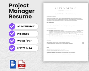Project Manager Resume Template (Word, PDF) | ATS-Friendly Resume, PM Resume, Resume for Project Managers, Resume Template Google Docs
