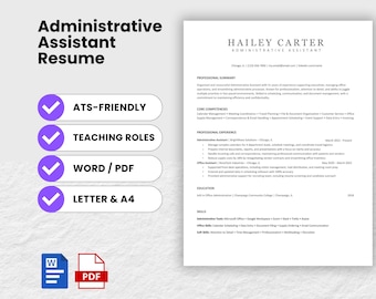Administrative Assistant Resume Template (Word, PDF) | ATS-Friendly Resume, Executive Assistant Resume, Resume Template Google Docs