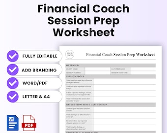 Financial Coach Session Prep Worksheet Template – Word & PDF, A4 + US Letter