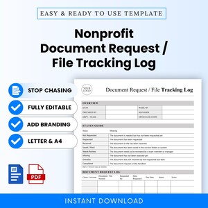 Nonprofit Document Request, File Tracking Log Template – Word & PDF, A4 + US Letter