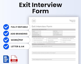 Employee Exit Interview Form Template (Word, PDF) | Simple Exit Interview, Employee Exit Form | HR Offboarding Template, Human Resources Doc