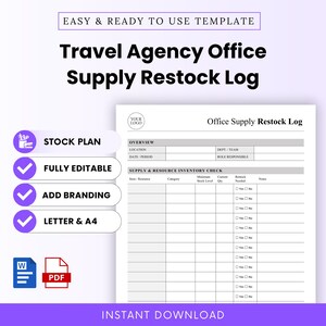 Travel Agency Office Supply Restock Log Template – Word & PDF, A4 + US Letter