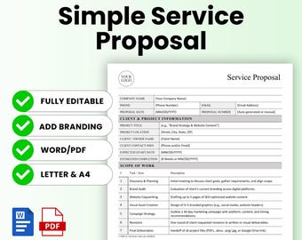 Simple Service Proposal Template – Word & PDF, A4 + US Letter