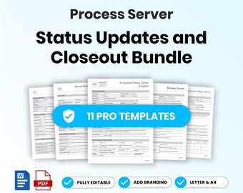 Process Server Status Updates and Closeout Template Bundle – Editable Word + PDF (A4, US Letter)