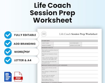 Life Coach Session Prep Worksheet Template – Word & PDF, A4 + US Letter