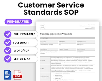 Customer Service Standards SOP Template (Word, PDF) | Simple Standard Operating Procedure Template | Human Resources Business Document