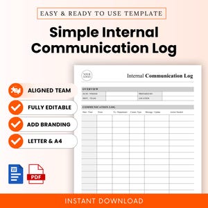 Simple Internal Communication Log Template – Word & PDF, A4 + US Letter