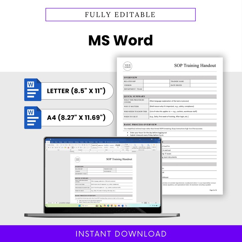 SOP Training Handout Template – Word & PDF, A4 + US Letter - Etsy