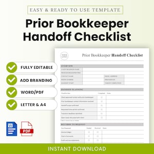 Prior Bookkeeper Handoff Checklist Template – Word & PDF, A4 + US Letter