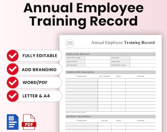 Annual Employee Training Record Template (Word, PDF) | Employee Training Plan, Training Tracker, Training Record, Training Template