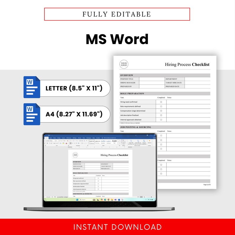 Hiring Process Checklist Template – Word & PDF, A4 + US Letter - Etsy